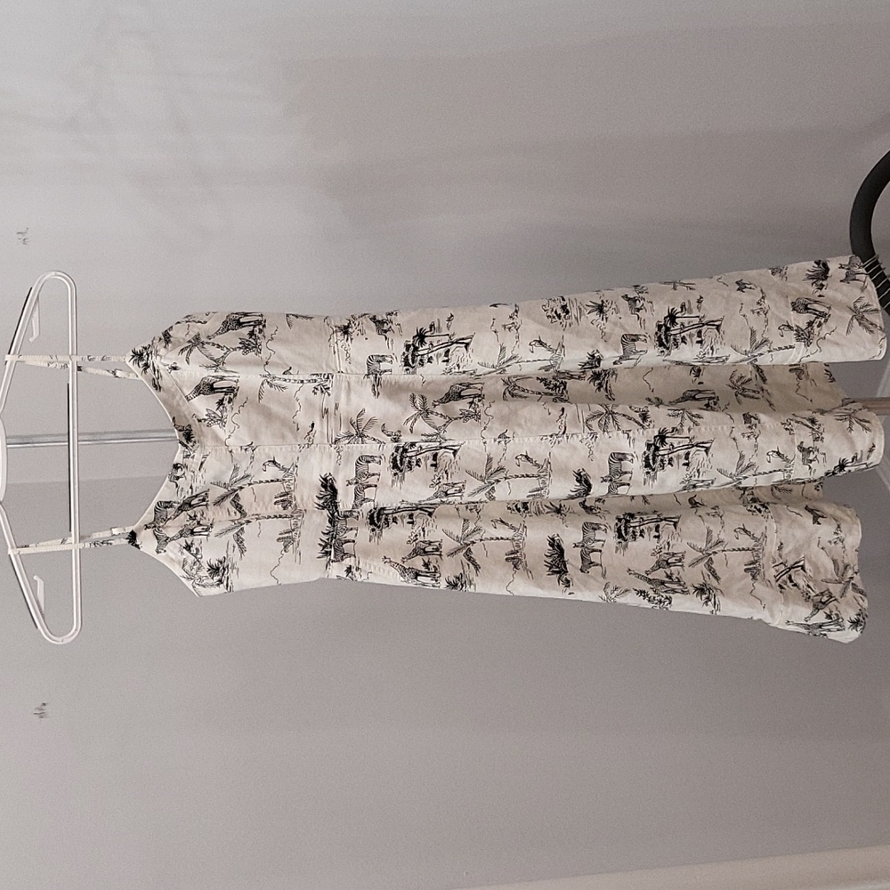 Banana Republic Linen and Cotton Safari Zoo Print Sweetheart Neckline Dress Sz:2